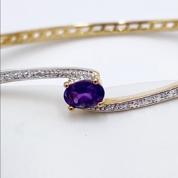 Gold Plated Amethyst Bangle Bracelet - Picture 2 of 9
